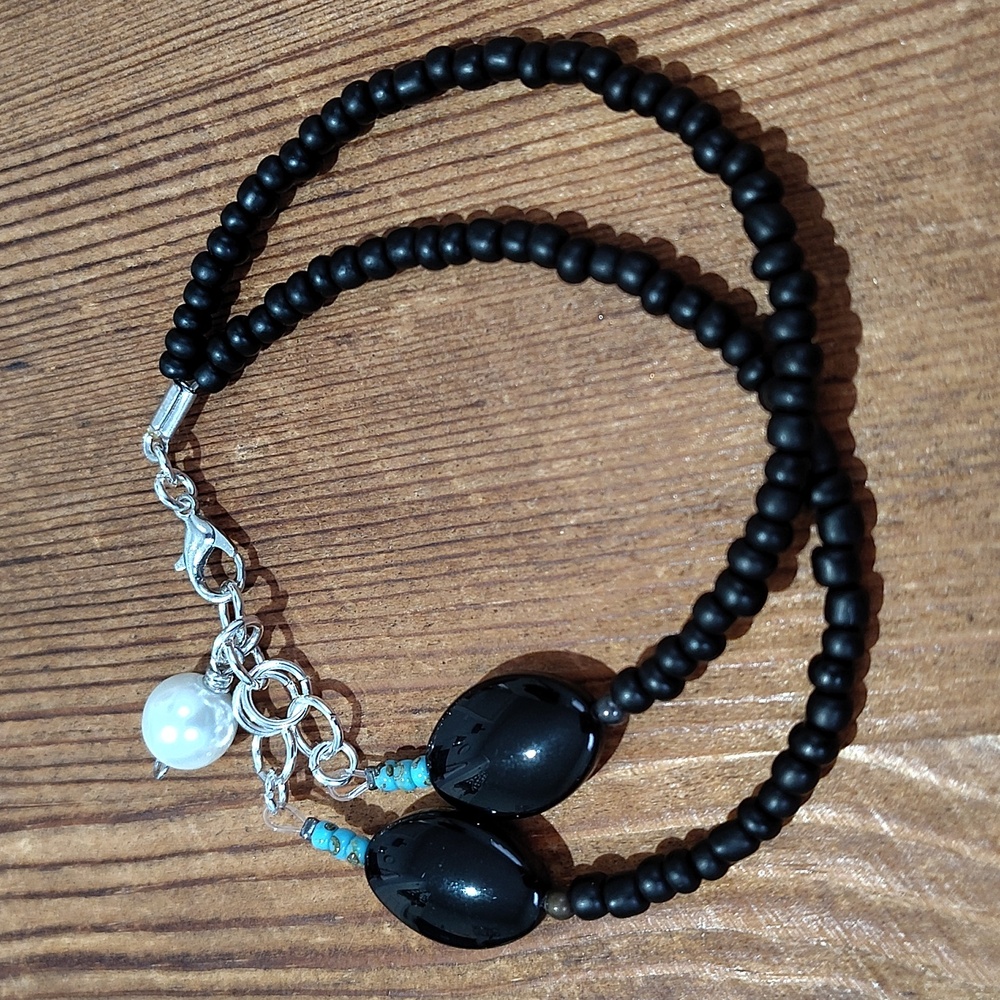 Ladies Double Strand Black Beaded Bracelet, Handmade Ladies Bracelet - Picture 4 of 8
